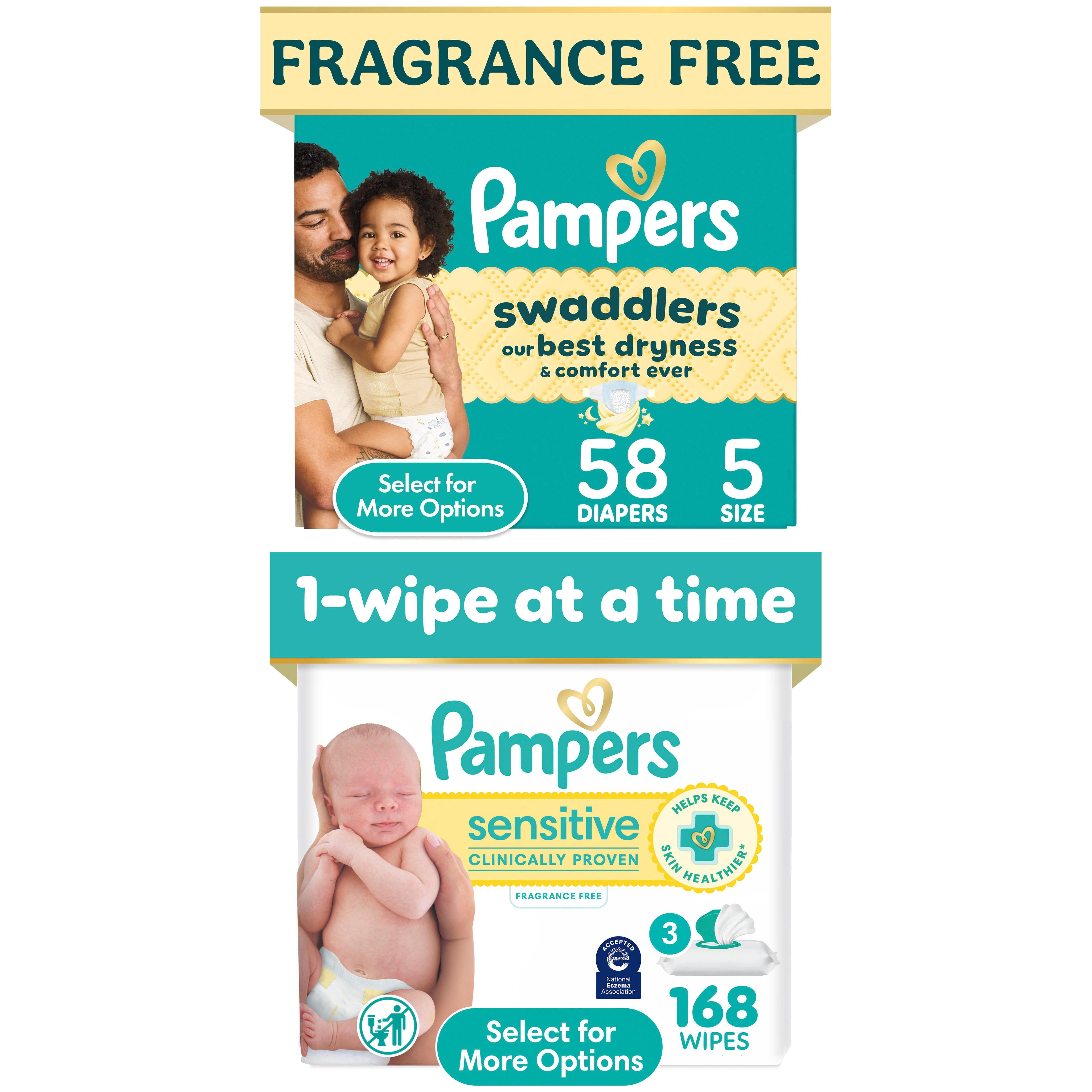 Pampers Swaddlers Diapers Size 5, 58 Count & Sensitive Wipes, 168 Count Bundle (Select for More Options)