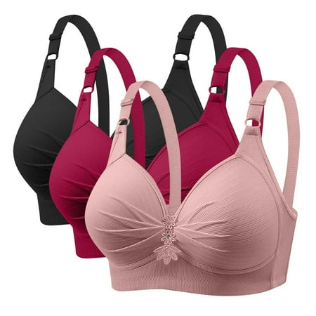 GERsome Women s Pack of 3 Assorted Color Push Up Bra Full Coverage Bras Lace Padded Underwire Plunge Floral 3PCS#Red/Black/Pink S38/85BC