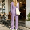thumbnail image 3 of Lmueinov Womens Two Piece Set Button Crew Neck Sweatshirt Lightweight Drawstring Wide Leg Pants Lounge Set with Pockets Comfy Fall Winter Clothes, 3 of 8