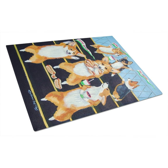 Caroline's Treasures Go Team Corgi Glass Cutting Board Large