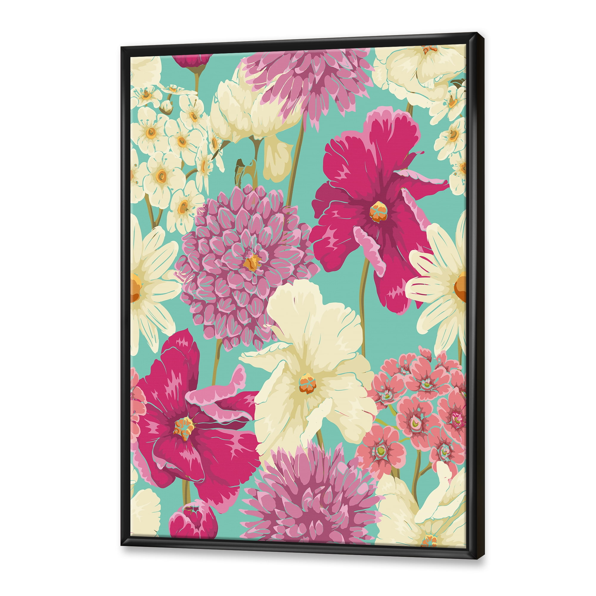 Designart 'Vintage Yellow and Pink Flowers' Traditional Framed Canvas Wall Art Print