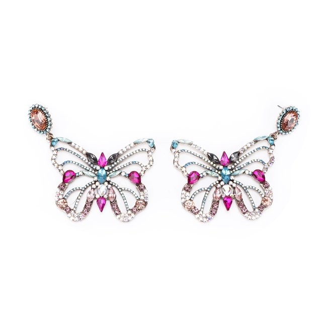 Butterfly Earrings Butterfly Wings Personality Large Stud Earrings Retro Exquisite Color Crystal Rhinestone Bohemia Pendant Girl Butterfly Personality Exaggerated Stud Earrings