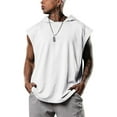 thumbnail image 2 of Camisetas sin mangas con capucha para entrenamiento para hombre, camisetas musculosas para culturismo, camisetas sin mangas para gimnasio, Blanco, 2 of 6