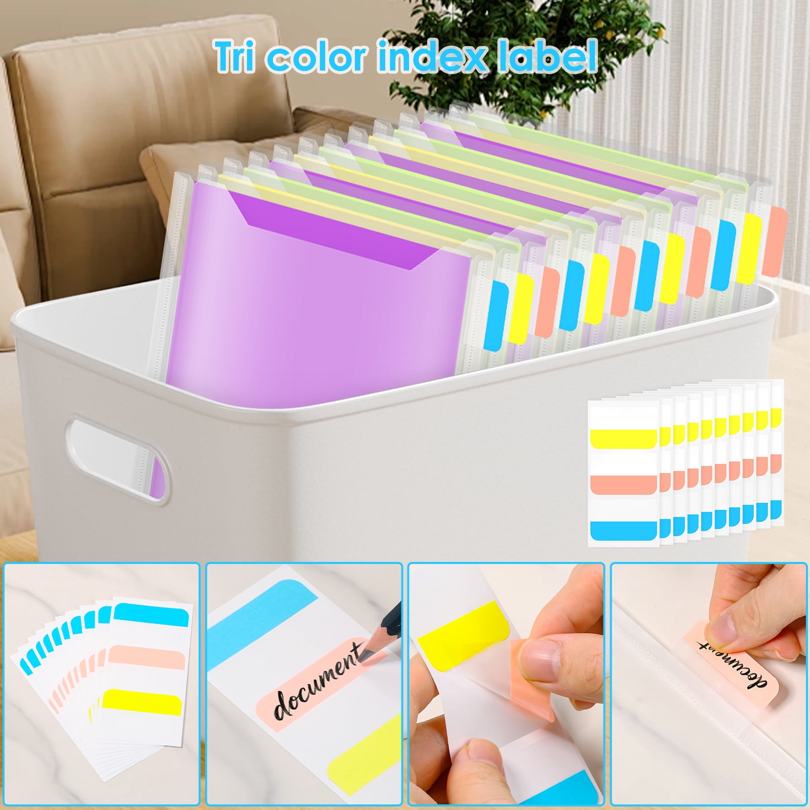 72PCS 9.06x12.09in Scrapbook Paper Storage Organizer, Cardstock Paper Holder with 120 PCS Sticky Index Tab, Clear Top Loading File Folder, Plastic Craft Storage Organizer for Vinyl Papers, Photos
