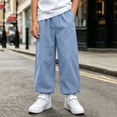 thumbnail image 2 of Nilvkv Boys Lightweight Pants, Boys Pants, Solid Color Cuffed Joggers with Elastic Waist and Side Pockets, ready for Outdoor Sports and Summer Blue 9-10 Years, 2 of 8