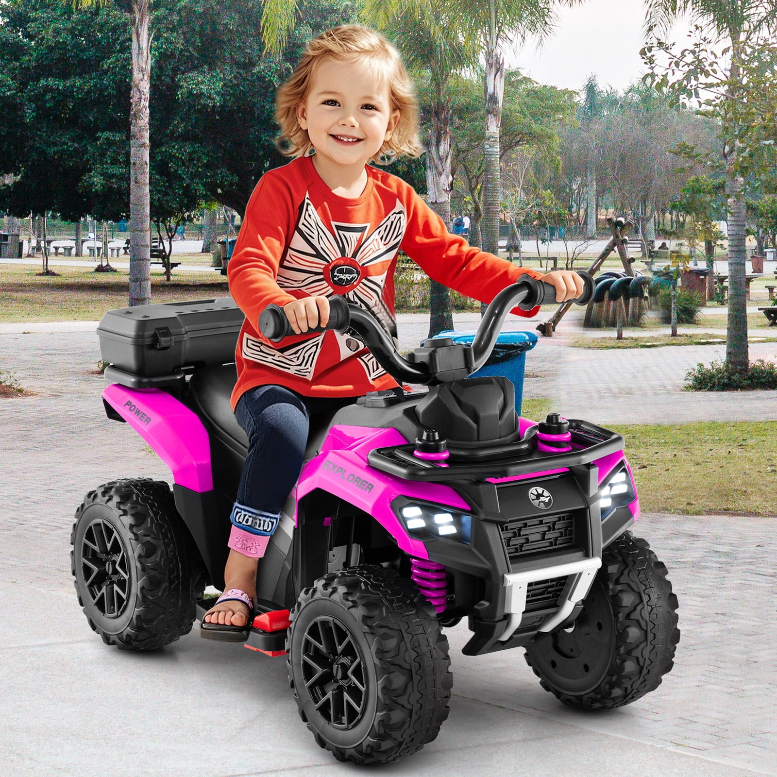 Costway 6V Toddler Ride On Electric Car ATV with Lights & Music & USB Port Storage Box Toy Car Pink