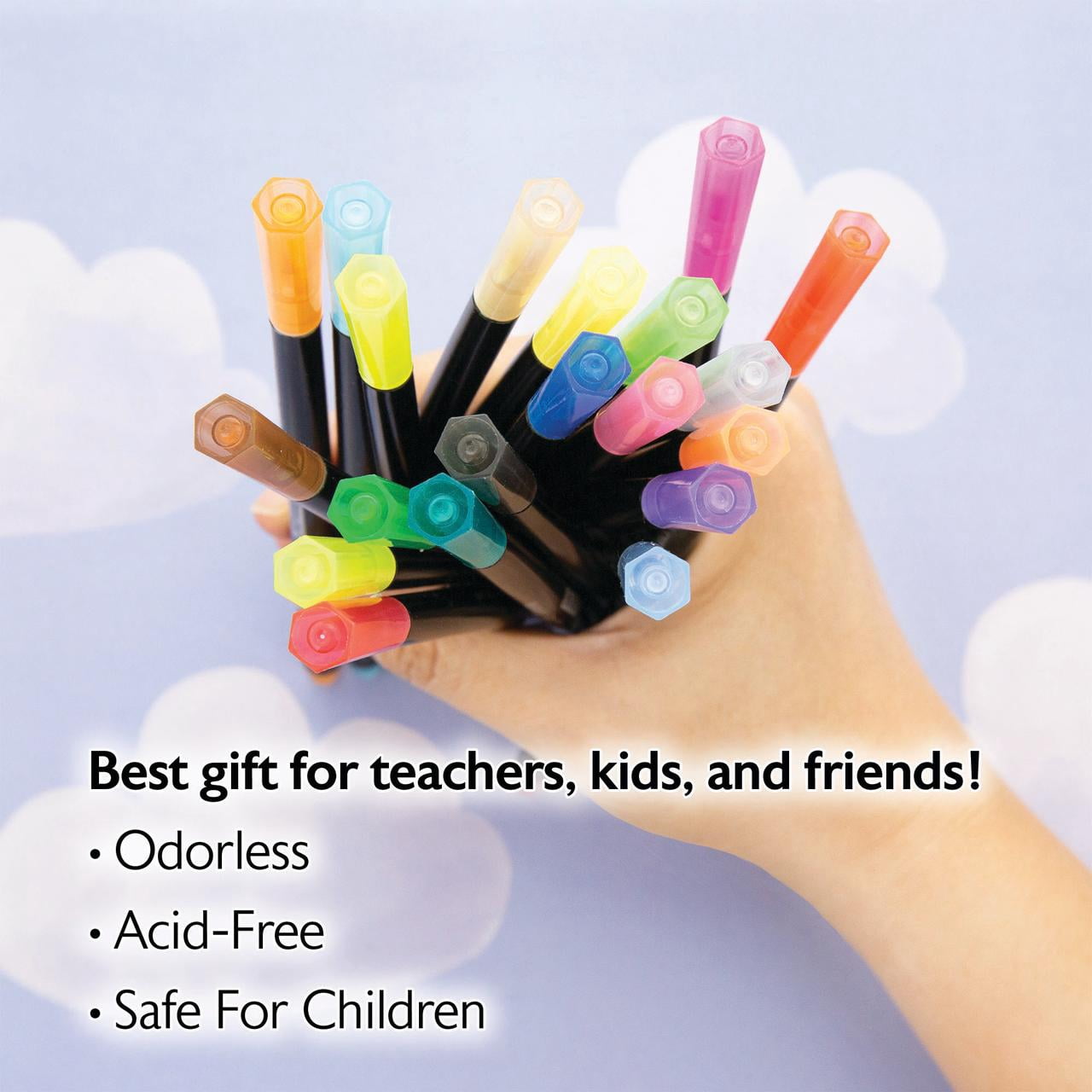 BAZIC Felt Washable Markers 20 Colors, Fine Line Coloring Marker, Non Toxic Art Supplies (20/Pack), 1-Pack