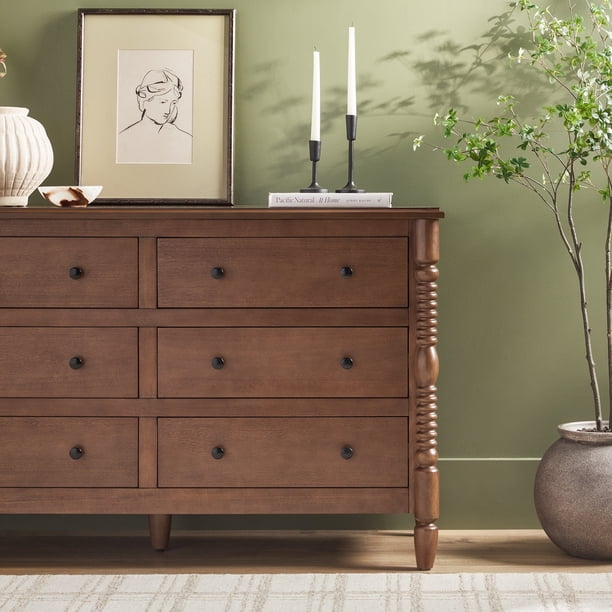 Vivienne Walker Edison Easy Assembly Solid Wood Spindle 6-Drawer Dresser - Dark Brown - Walmart Business Supplies Vivienne Walker Edison Easy Assembly Solid Wood Spindle 6-Drawer Dresser - Dark Brown - Walmart Business Supplies