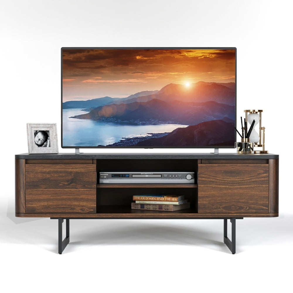 Finihen TV Stand, TV Cabinet, Wooden TV Stand with 2-Door Storage Cabinets for for TVs up to 55 Inch, Media Entertainment Center with Storage, for Living Room, Bedroom, Brown