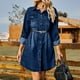 thumbnail image 1 of Vestido Vestido de blusas con cuello de solapa Color sólido Bolsillos para mujer Traje diario (Azul oscuro L) Kuymtek Azul oscuro T L para Mujer, 1 of 8