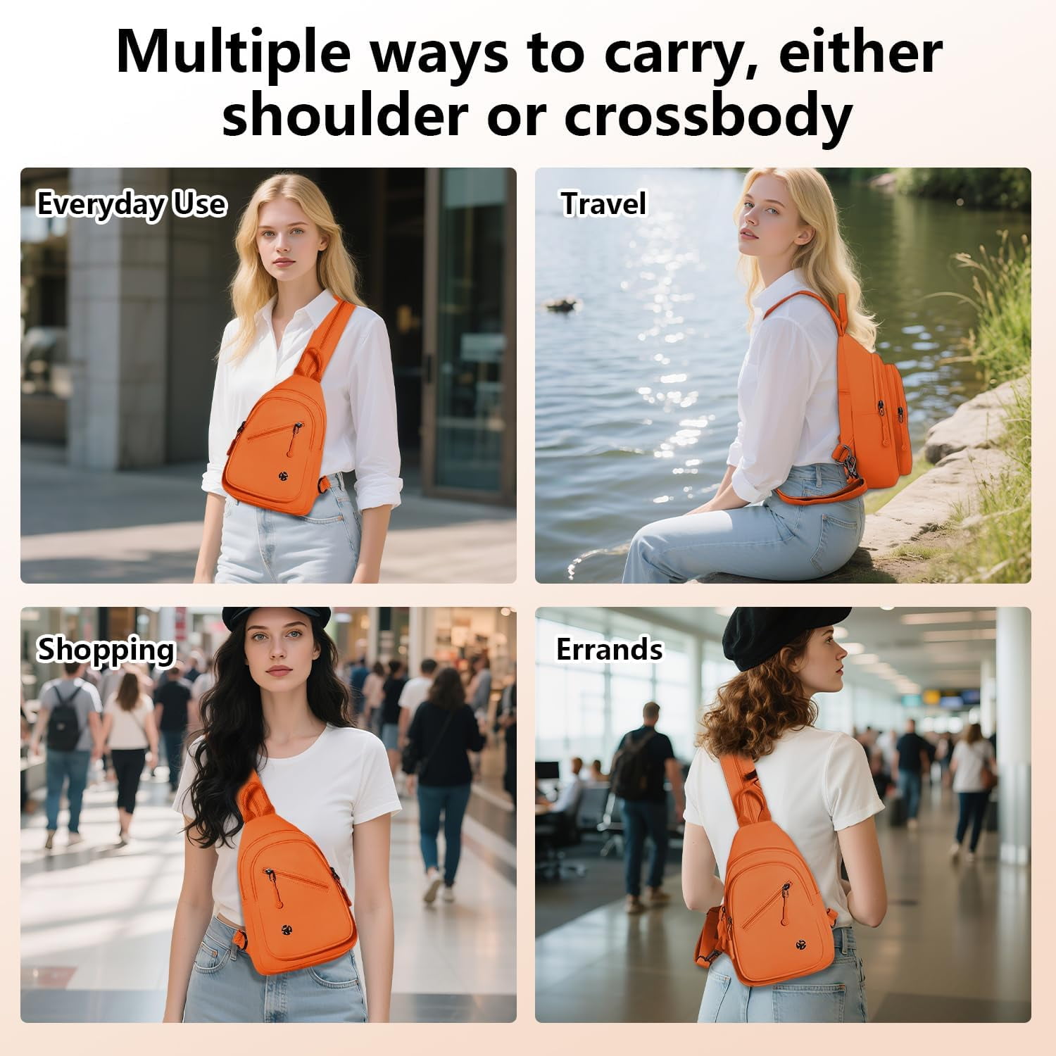 Crossbody Bag for Women, Multi-Pocket Waterproof Shoulder Carry Bag, Sling Bag Backpack for Travel/Outdoor/Hiking/Daily Use