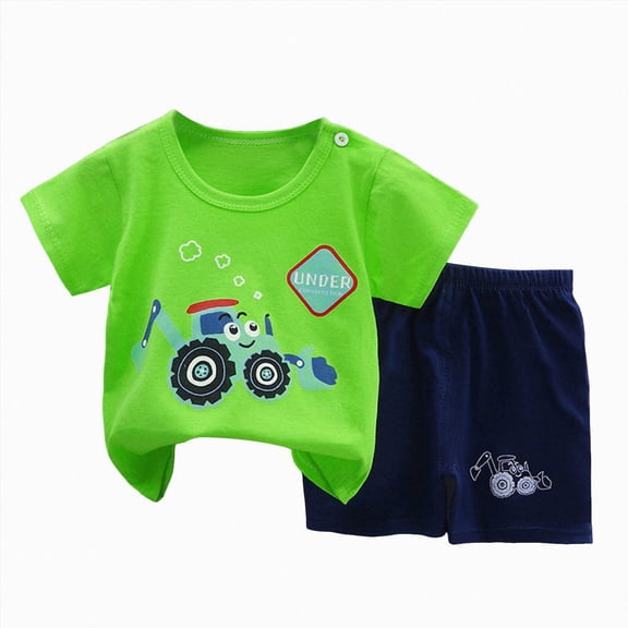 dmqupv 2 Piece Shorts Set Toddler Boy Summer Clothes Outfits Kids Cotton Short Sleeve Shirt Shorts Set Light Green,3-9 Months
