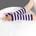 thumbnail image 2 of GDREDA Winter Striped Fingerless Convertible Mittens Touchscreen Texting Warm Knitted Handwear For Cold Weather Outdoor Activities Dark Purple,One Size, 2 of 4
