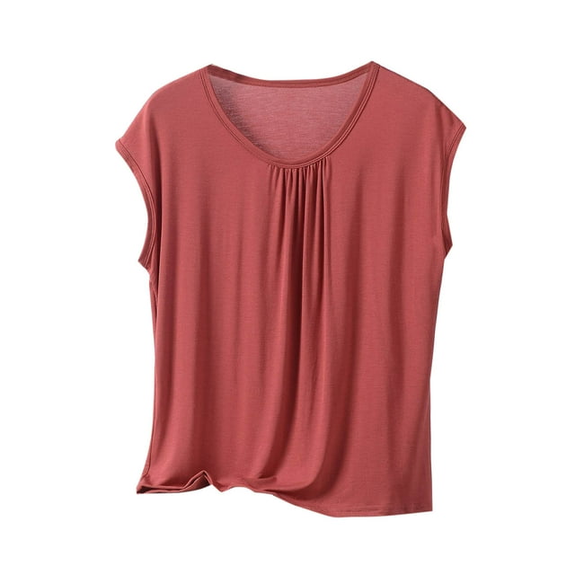 Yuyuzo Hauts de Pyjama pour Femmes Grande Taille, Chandails à Manches Cap, Col Ras du Cou, Haut Plissé de Base Superposé, Doux et Confortable, Tenue de Détente