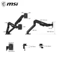 thumbnail image 3 of MSI - MAG MT101DG Dual Monitor Arm – Adjustable Desk Mount, VESA Compatible, 17–32in, 22 lbs Capacity, Clamp & Grommet - Matte Black, 3 of 4