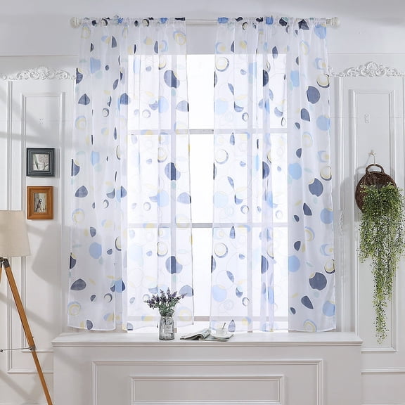 Leaves Embroidered Sheer Voile Curtain Panel, 52x40 Inches Rod Pocket Light Filtering Valance, Washable Modern Window Drape for Bedroom Living Room Kitchen, Set of 1 Panel