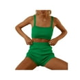 thumbnail image 2 of Gureui Women's Two Pieces Clothes Outfit, Strap Sleeveless Printed Knitted Crop Tank Tops + Elastic Shorts, 2 of 9