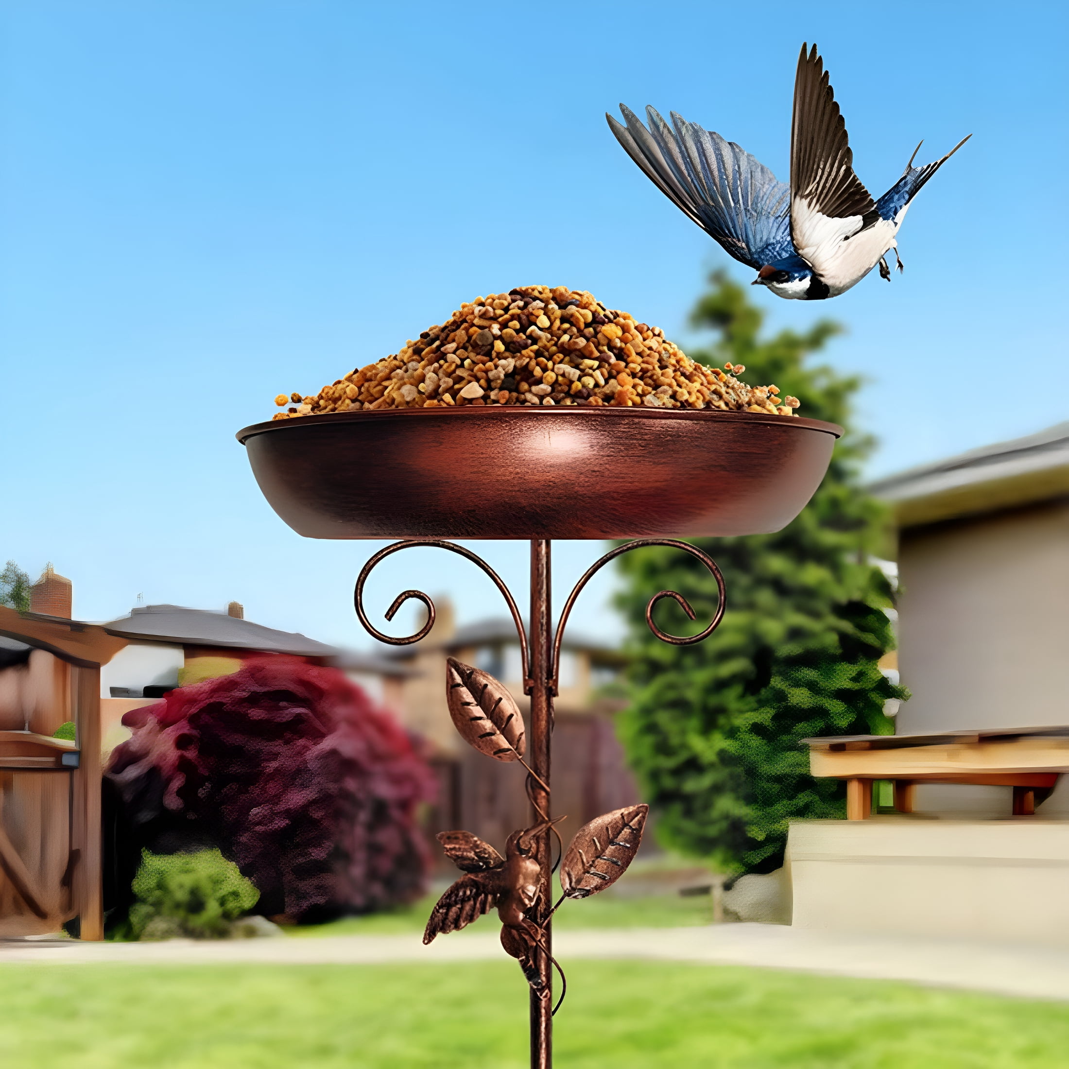 ACDANC Metal Bird Bath for Outdoors Garden Birdbath Bowl, 40In Metal Bird Bath for Outside with 5 Prongs Base Stake, Vintage Freestanding Bird Bath for Patio Yard Lawn Decor, Sturdy Bird Bath