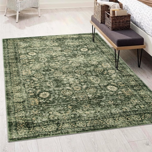 Alfombra Morebes 1.5x2.1 m Vintage Boho Suave Antideslizante Verde Grisáceo