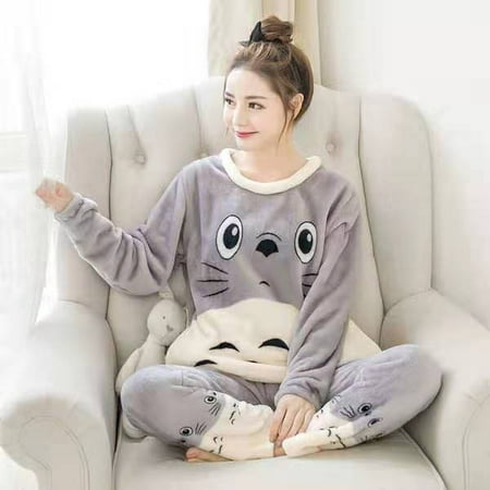 

DanceeMangoo New Autumn Winter Warm Flannel Women Pijama Sets Thick Coral Velvet Long Sleeve Cute Sleepwear Set Thin Flannel Pajamas Set