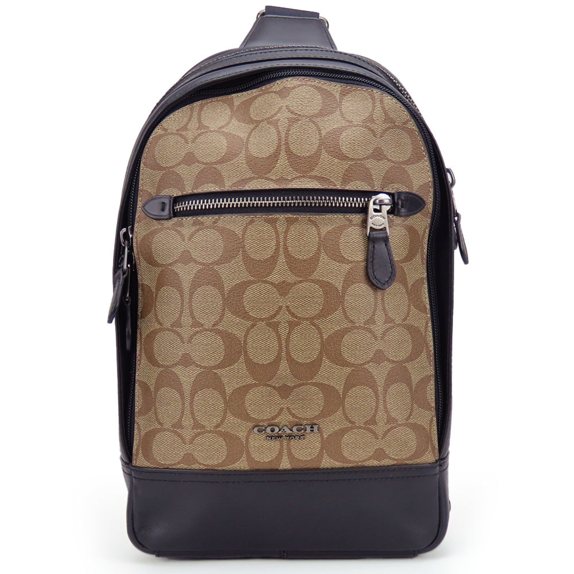 Pre-Owned Coach Shoulder Bag F37573 Signature Leather Khaki Black