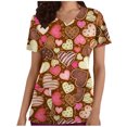 thumbnail image 2 of TIMIFIS Hauts de Blouse pour Femmes, Manches Courtes, Col en V, Imprimé, Poches, Café, 2 of 5