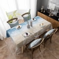 thumbnail image 4 of Blue Brown Ombre Coastal Rectangle Tablecloth, Sea Nautical Summer Beach Starfish Coral Waterproof & StainResistant Tablecloth, Washable Oil-proof Table Cover for Dining/Party/Wedding/Buffet 52x70 In, 4 of 9