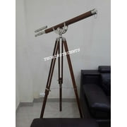 Thor Instruments Vintage Marine Navy Brass Telescope Double Barrel Brown Wooden Tripod Stand Gift Rustic Vintage Home Decor Gifts