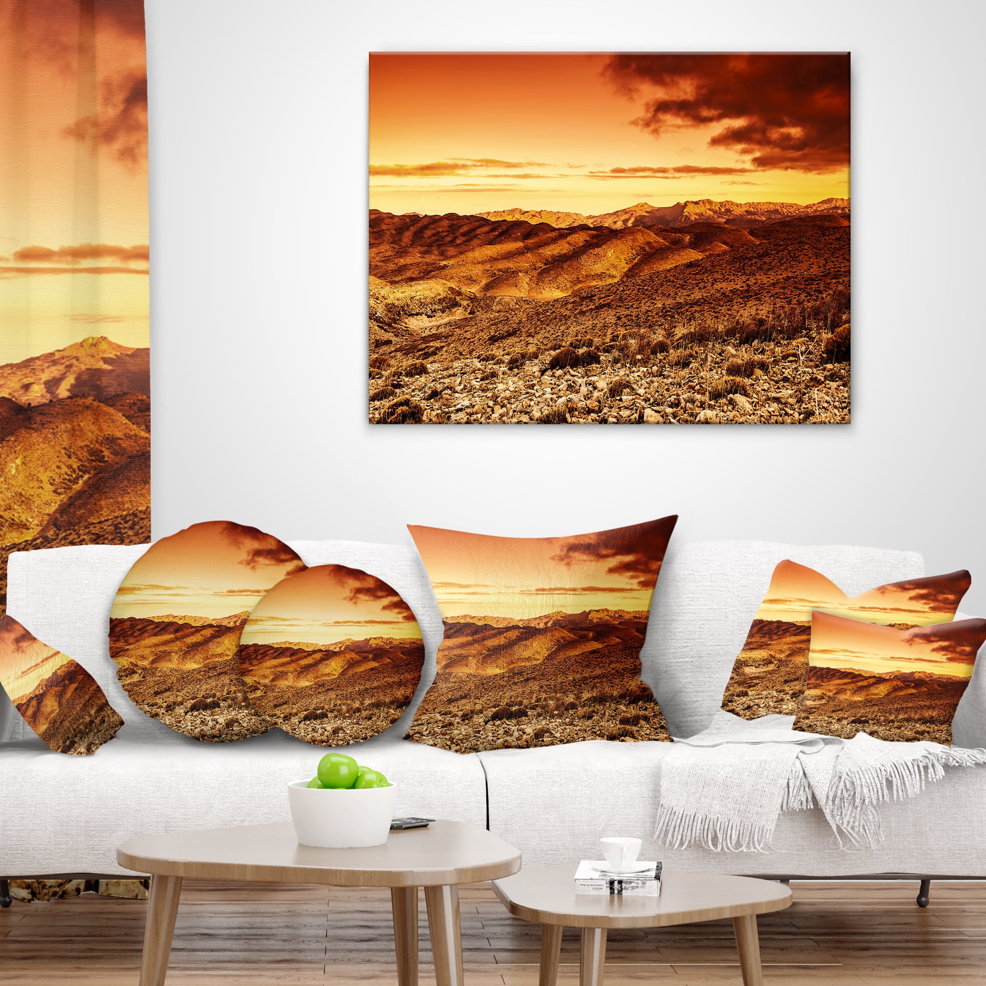 Designart Cloudy Dramatic Sunset in Desert - Landscape Printed Throw Pillow - 18x18