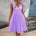 thumbnail image 5 of Womens Maxi Dresses, Eyelet V Neck Suspender Casual Sleeveless Boho Beach Wedding Guest Mini White Cocktail Dress Easter For Women Teacher Outfits Dresses 1950S Dresses Shirt (S, Purple) ZMTing, 5 of 5