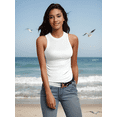 thumbnail image 4 of VICHVVY Womens Tank Tops High Neck Summer Tanks Cami Sleeveless Tops Basic Shirt Ribbed Racerback Blouses White Large, 4 of 6