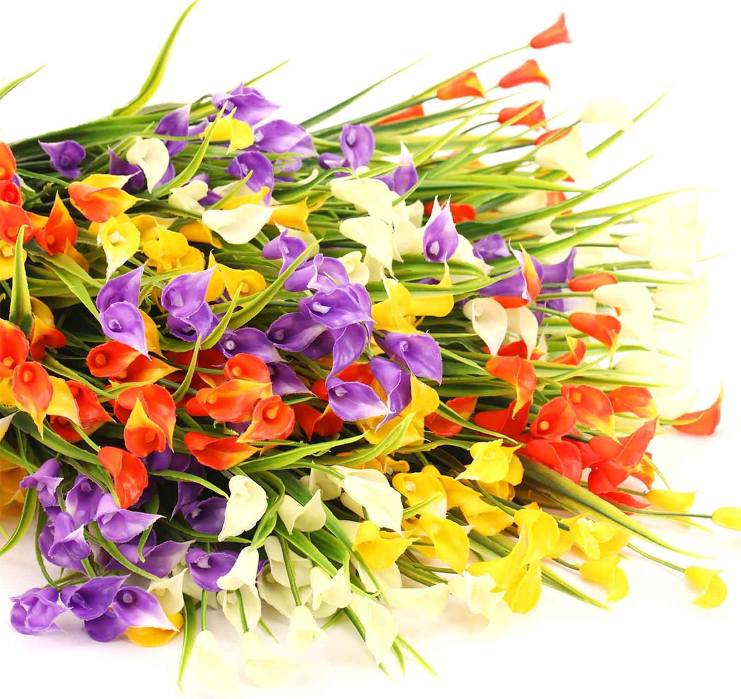 Morttic 16 Bundles Artificial Flowers for Outdoors - UV Resistant Fake Plants Outside,Faux Plastic Calla Lily Spring Flower for Porch Patio Decorations