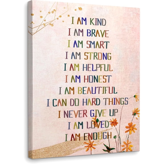 Affirmation Wall Decor,I Am Kind Smart Brave Inspirational Framed Canvas Wall Art Decor 11×14,Watercolor Wall Decoration for Office Girls Room Prints Decor (pink4, 11x14)