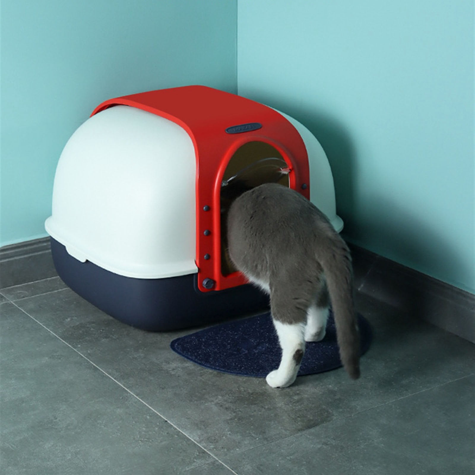 Covered Cat Litter Box for Indoor Cats, Anti-Splashing Large Enclosed Litter Box Easy Clean, and Assemble, Include Scoop and Mat