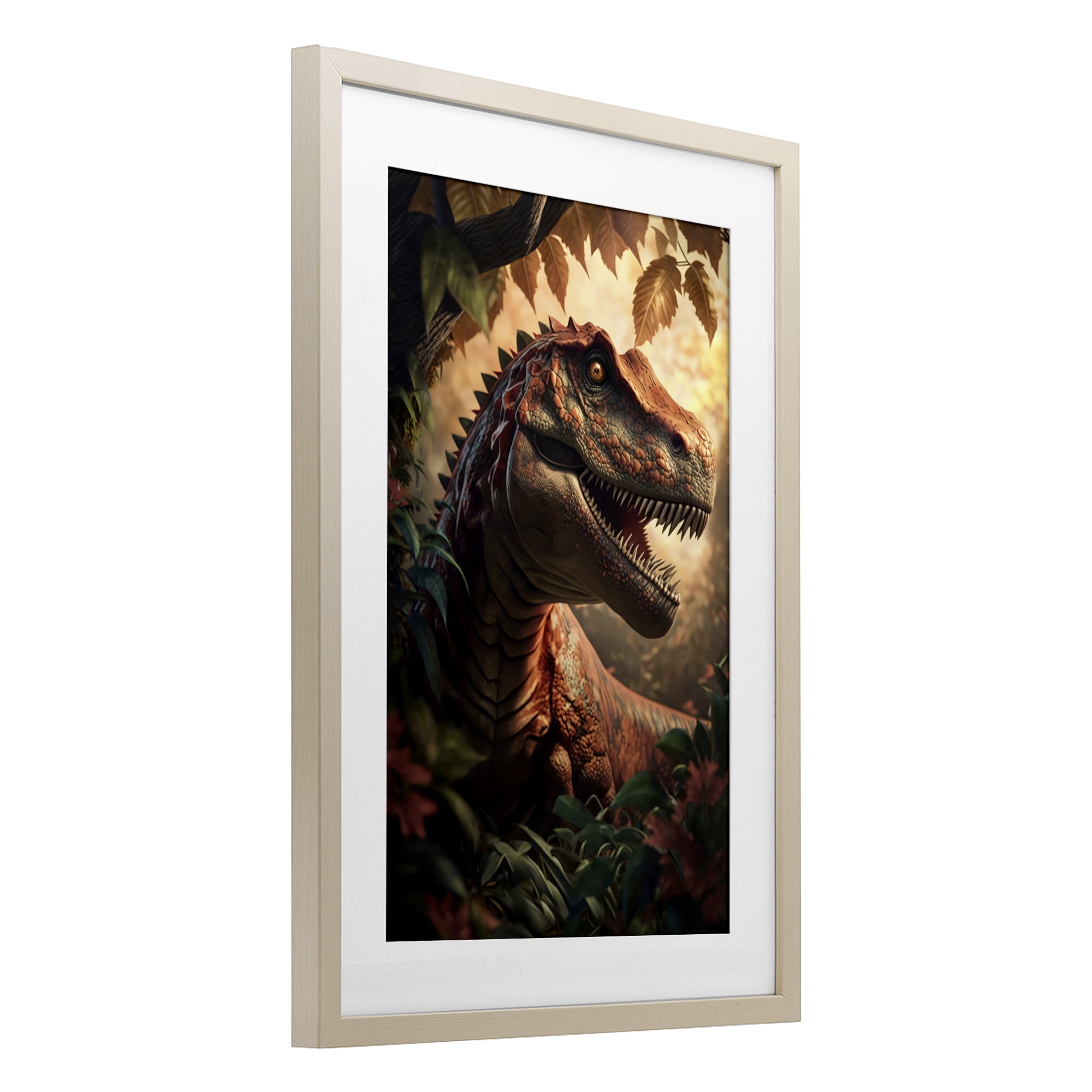 Stupell Industries Jungle Raptor with Ancient Foliage Birch Framed Print Under Glass, design by Creative Studio