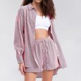 thumbnail image 4 of JULMCOMO 2 Piece Sets for Women Striped Button Down Long Sleeve Shirts Drawstring Wide Leg Summer Shorts Cruise Lounge Outfits Red S, 4 of 7