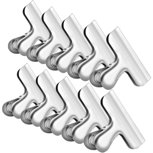 10 clips de metal anchos para chips de 3.0 in, clips de sellado para bolsas de aperitivos, abrazaderas de papel de acero inoxidable, resistentes para paquetes de alimentos de cocina y oficina