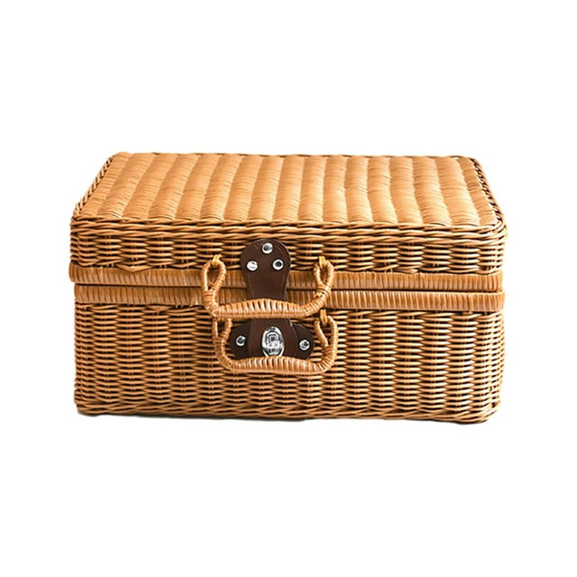 Birdeem Boîte Imitation Rotin Rétro Boîte de Rangement Portable Décoration Photographie de Mariage Photo Souvenir Boîte d'Organisation en Rotin