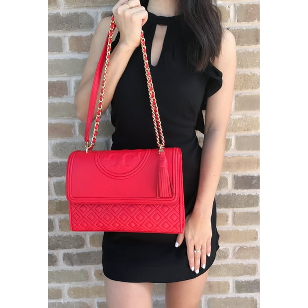 Tory Burch Tory Burch Large Fleming Quilted Leather Shoulder Bag Crossbody Red Volcano Walmart Com Walmart Com