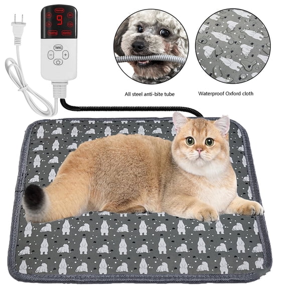 HQinX 18" X 18" Pet Heating Pad for Cats Dogs, 9 Temp Levels Electric Heat Mat with Timer & Auto Shutoff, Waterproof Chew Resistant Cord