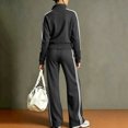 thumbnail image 4 of 2 Piece Sets for Womens Half Zip Sweatshirts Striped Pullover Wide Leg Sweatpants Drawstring Waist Tracksuit Tracksuit Lounge Outfits Set, 4 of 5