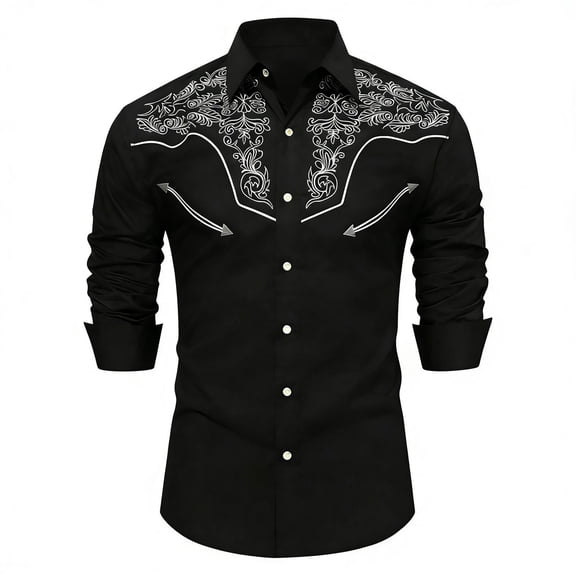 Mens Golf Polo Western Cowboy Long Sleeve Slim Fit Pockets Mens New Clothing,Black2,S