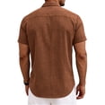 thumbnail image 4 of Men's Linen Cotton short sleeved T-shirt Button Shirt Casual Solid Band Collar Beach Shirts Brown S, 4 of 4