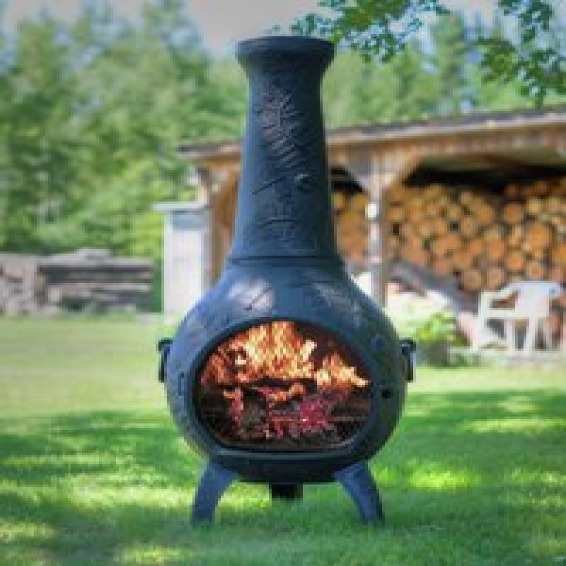The Blue Rooster Dragonfly Chiminea with Gas in Charcoal by