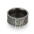 thumbnail image 2 of PAMTIER Men's Stainless Steel Personality Retro Devil Skull Honeycomb Hammering Pattern Biker Ring Rainbow Abalone Shell Inlay Ancient Silver Size 8, 2 of 6