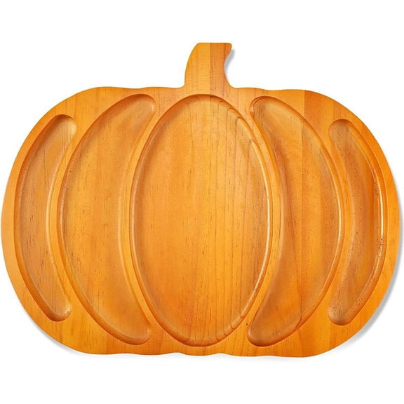 Halloween Pumpkin Shaped Charcuterie Platter - Wooden Serving Tray for Snacks, Candy, Cookies and Appetizers - Festive Halloween Plates and Pumpkin Plates for Party Decorations or Kitchen Use