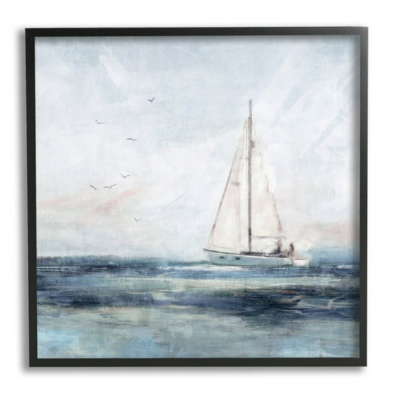 Stupell Industries Nautical Sailboat Soaring Ocean Birds Painting Black Framed Art Print Wall Art, Design by Nina Blue