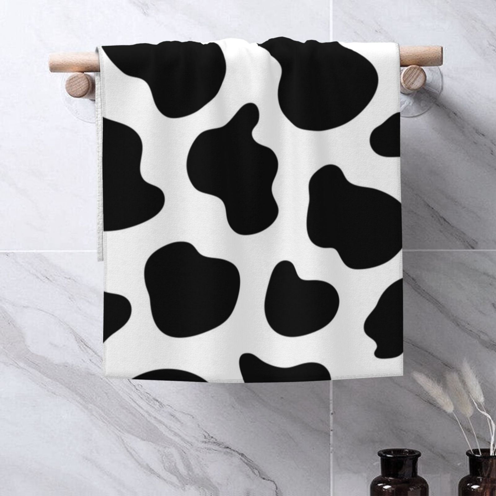 Black And White Cow Skin Print 27.5" x 16" Ultra Soft Hand Towel, Face Wash Cloth for Bathroom, Gym, Travel, Pool