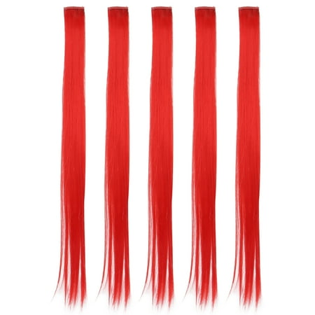 

Clip In Hairpiece Long Length 5pcs 21.65in Colored Hairpiece Clip For Travel For Girls Bright Red