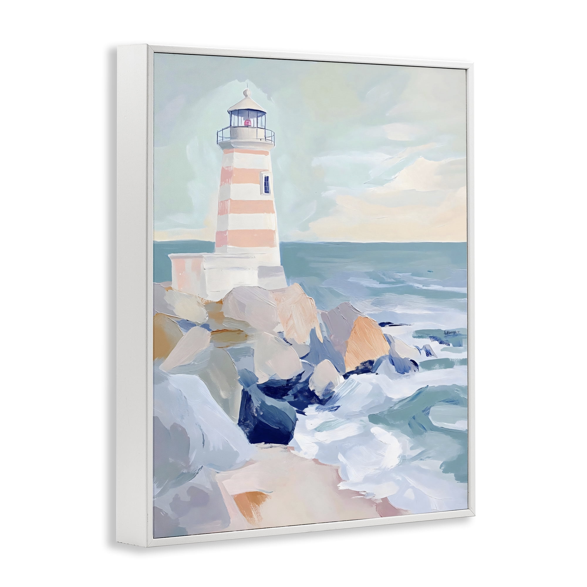 Stupell Industries Coastal Lighthouse in Pastels White Framed Giclee Art, design by Creative Studio